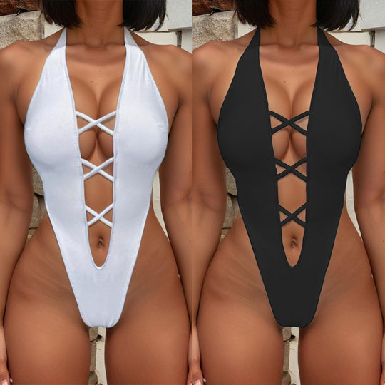 Damen erotischer Monokini mit raffiniertem Schnürdesign R&B