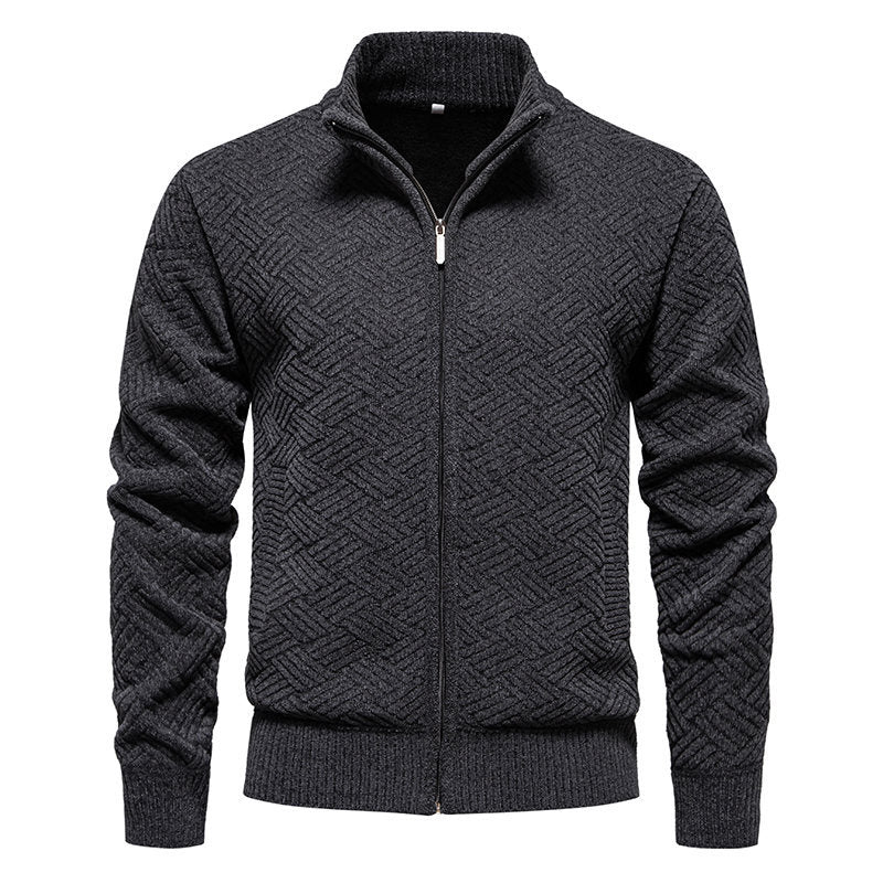 Herren modische Strickjacke mit hochgeschlossenem Kragen und Reißverschluss R&B