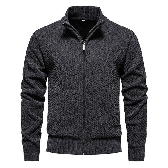 Herren modische Strickjacke mit hochgeschlossenem Kragen und Reißverschluss R&B
