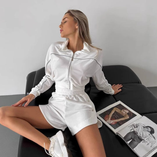 Damen Fleece-Sportset mit Reißverschluss und elastischem Bund R&B