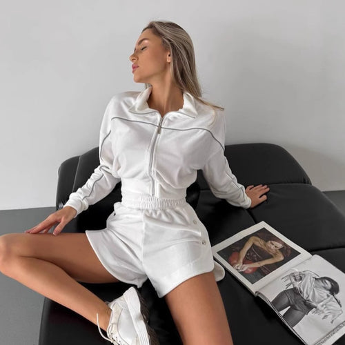 Damen Fleece-Sportset mit Reißverschluss und elastischem Bund R&B