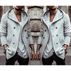 Herren stylischer Hoodie-Mantel mit doppelter Knopfreihe und weitem Kragen R&B
