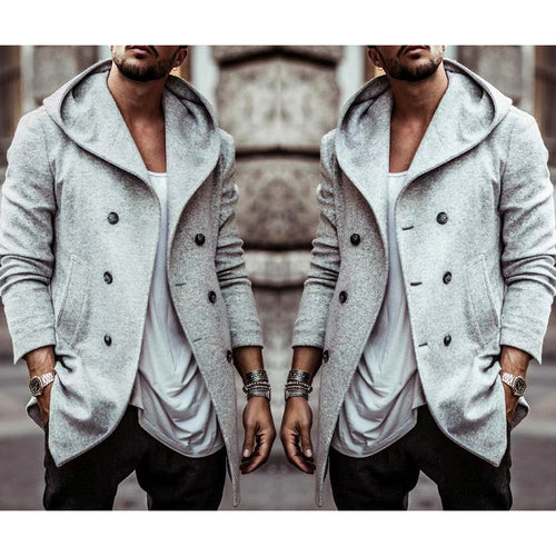 Herren stylischer Hoodie-Mantel mit doppelter Knopfreihe und weitem Kragen R&B