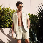 Herren nan zweiteiliges Sommer-Freizeitensemble mit offenem Revershemd und elastischer Kurzhose R&B