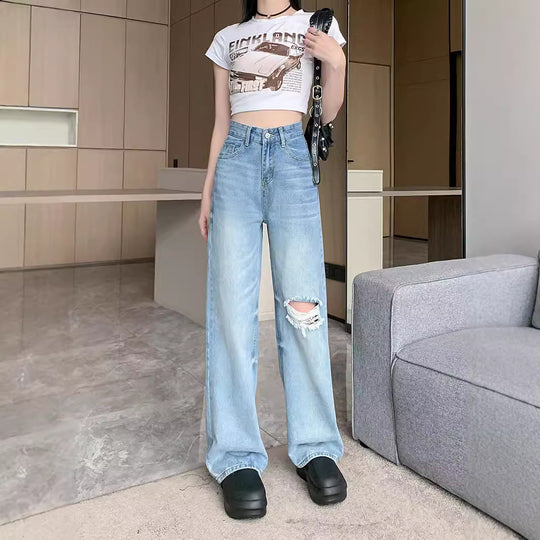 Damen Weit geschnittene Destroyed Jeans im lässigen Vintage-Stil R&B