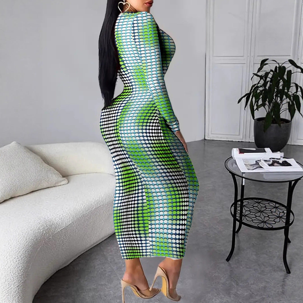 Damen Langärmliges Kleid mit modernem Punkten-Muster R&B