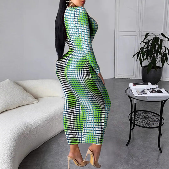 Damen Langärmliges Kleid mit modernem Punkten-Muster R&B