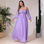 Damen Off-Shoulder Maxikleid mit hohem Schlitz und Rüschendetails R&B