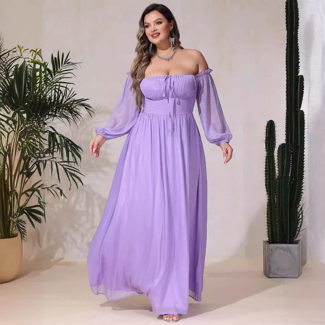 Damen Off-Shoulder Maxikleid mit hohem Schlitz und Rüschendetails R&B