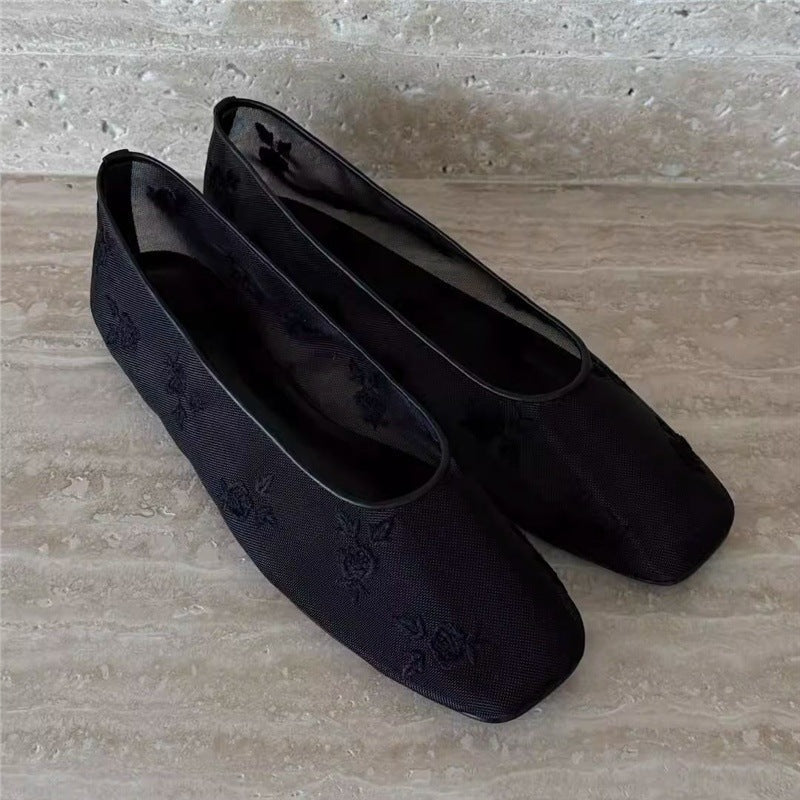 Damen Ballerinas mit floralem Design aus feinem Netzmaterial