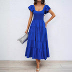 Damen Lange Maxikleid mit eleganten Rüschenträgern und gefüttertem Oberteil R&B