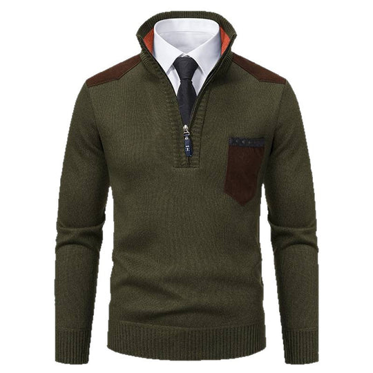Herren eleganter Strickpullover mit Kragen und Taschen R&B