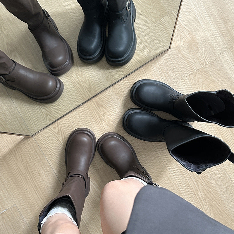 Damen modische kniehohe Stiefel mit coolem Schnallen-Detail R&B