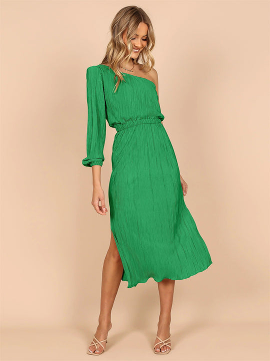 Damen Asymmetrisches Plisseekleid mit Taillengürtel R&B