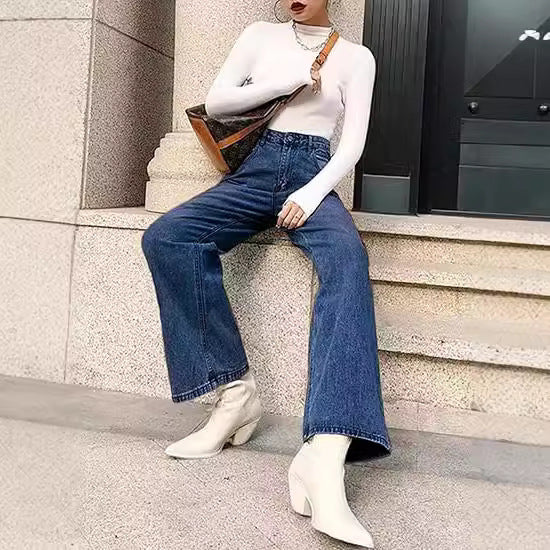 Damen Weite High-Waist Jeans mit praktischen Taschen