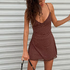 Damen süßes Spaghettiträger-Kleid mit Punktmuster und fließendem Schnitt R&B