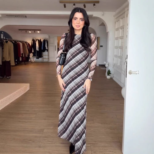 Damen Maxikleid im modernen Karomuster mit elegantem Schnitt R&B