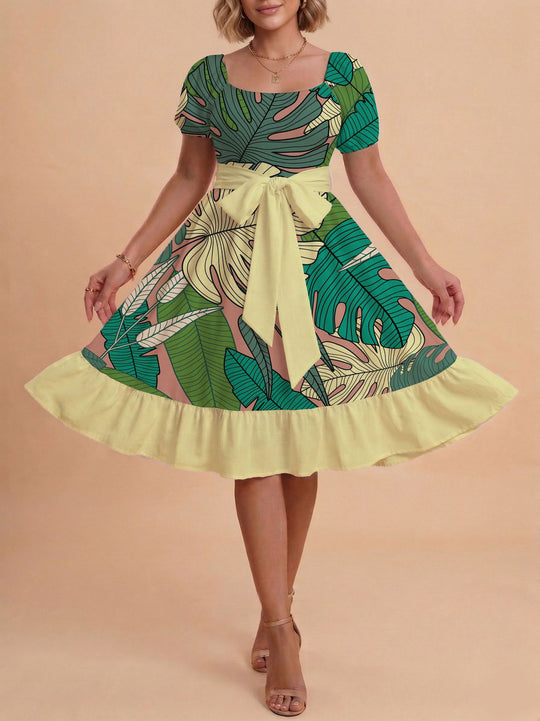 Damen Verspieltes Maxikleid mit Bärenmuster und taillierbarem Band R&B