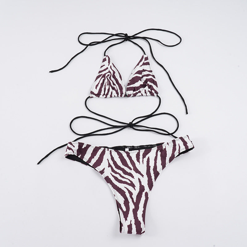 Damen Bikini-Set mit verstellbaren Bändern und modernem Zebra-Muster R&B