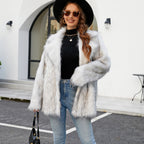 Damen Luxuriöse Kunstfelljacke mit weichem Kragen R&B