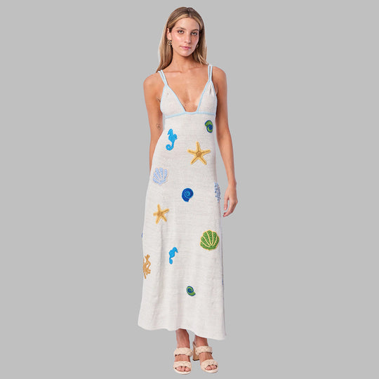Damen gehäkeltes Strandkleid mit maritimen Motiven R&B