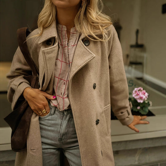 Damen eleganter Wollmantel mit praktischem Gürtel R&B