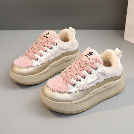 Damen modische Sneaker mit glänzenden Akzenten und kuscheliger Stoffoberfläche R&B