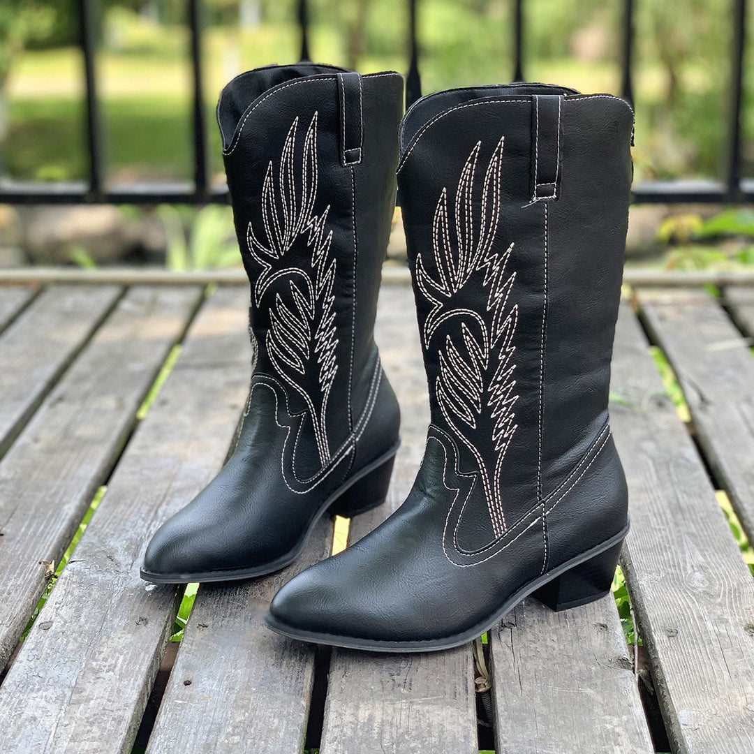Damen Cowboy-Stiefel mit hohem Absatz und kunstvollen Stickereien R&B