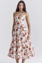 Damen Midi-Kleid mit elegantem Blumenmuster und zartem Taillenzug R&B