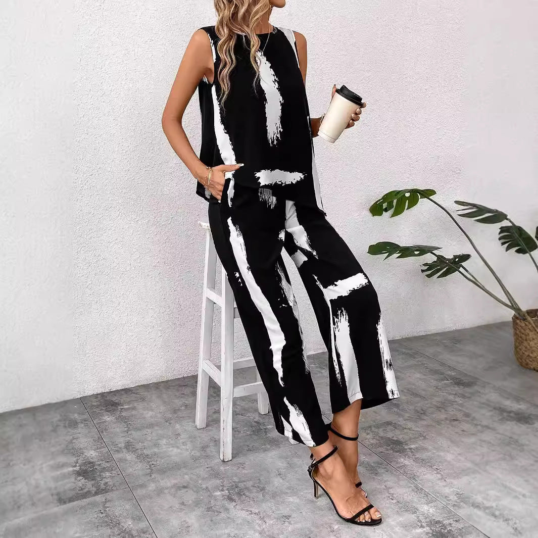 Damen Zweiteiliges Ensemble mit lässigem Schnitt und auffälligem Pinselstrichdesign R&B