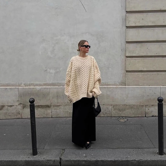 Damen Oversized Strickpullover mit Zopfmuster R&B
