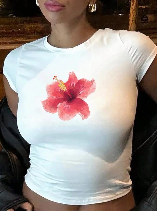 Damen Crop-T-Shirt mit animalistischem Lippenmotiv und auffälligem Schriftzug R&B