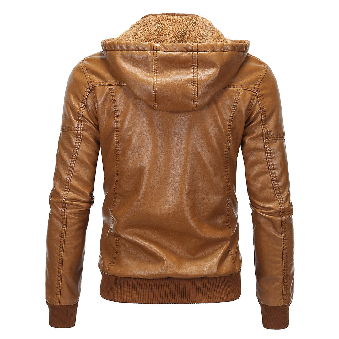 Herren Kunstlederjacke mit Kapuze und Fleece-Futter R&B