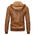Herren Kunstlederjacke mit Kapuze und Fleece-Futter