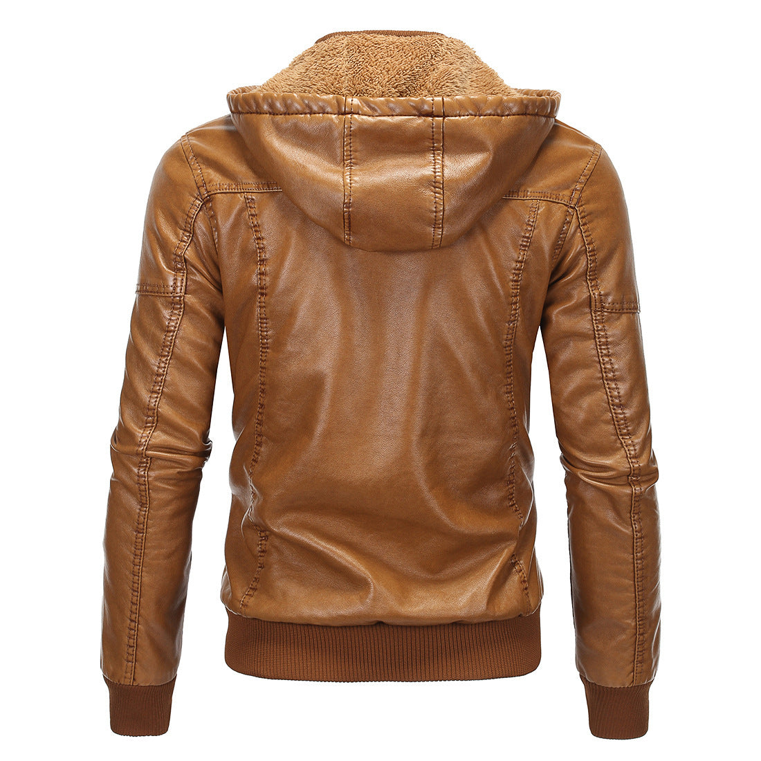 Herren Kunstlederjacke mit Kapuze und Fleece-Futter
