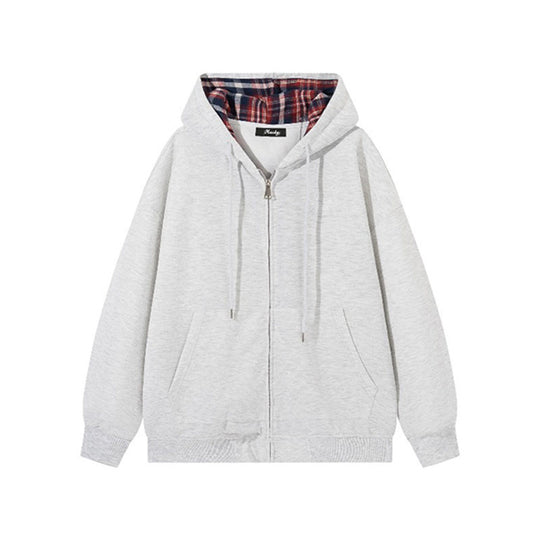 Damen Kapuzenjacke mit karierter Innenverkleidung und elegantem Reißverschluss R&B