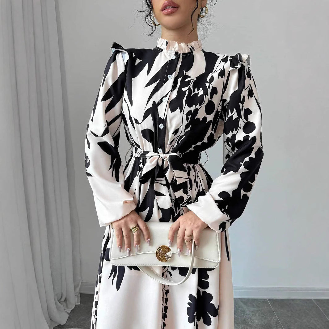 Damen Maxikleid mit floralen Mustern und raffinierten Volants R&B
