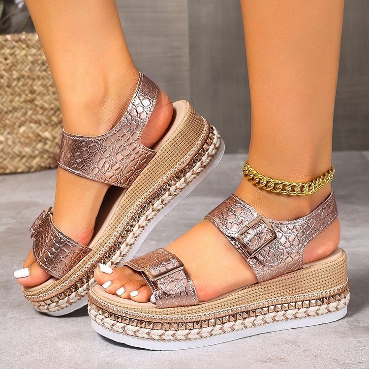 Damen Riemensandalen mit modischer Schmuckverzierung und Plateau-Rand R&B