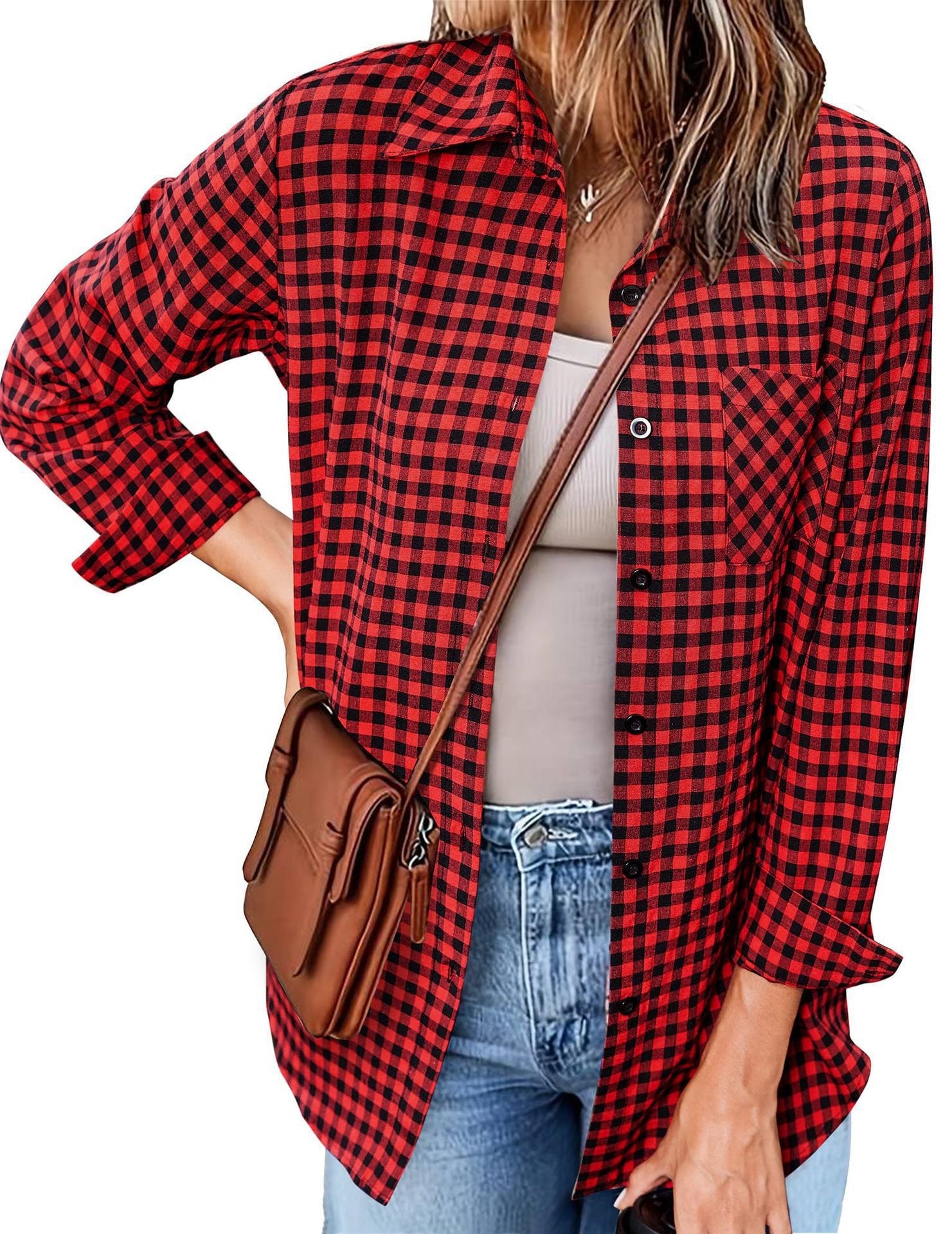 Damen Karo-Hemd mit lässigem Schnitt und Brusttasche R&B