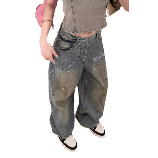 Damen weite Jeans mit lässigem Schnitt und auffälliger Waschung R&B