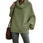 Damen lässiger Strickpullover mit weichem Stehkragen und weit geschnittenen Ärmeln R&B