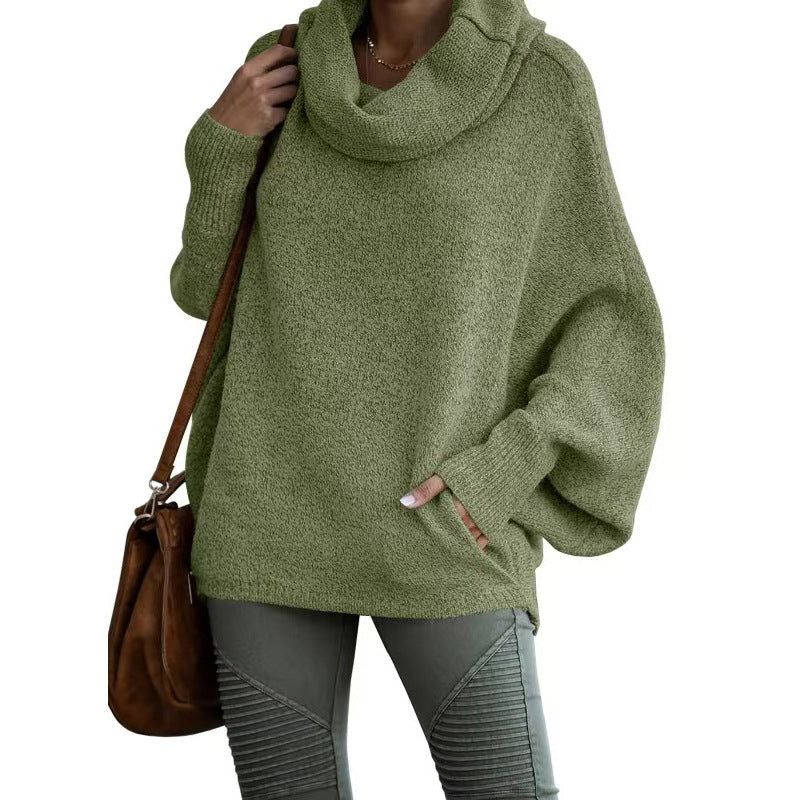 Damen lässiger Strickpullover mit weichem Stehkragen und weit geschnittenen Ärmeln R&B
