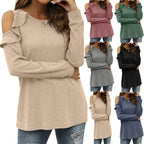 Damen Elegantes Langarmoberteil mit Rüschendetails und Kalt-Schulter Design R&B