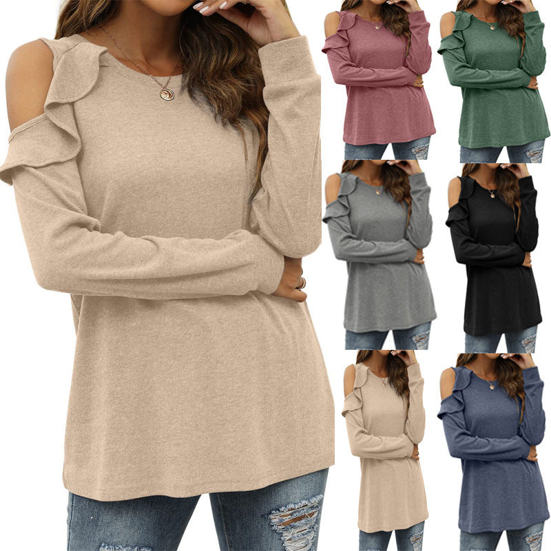 Damen Elegantes Langarmoberteil mit Rüschendetails und Kalt-Schulter Design R&B
