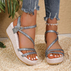 Damen Glamouröse Plateau-Sandalen mit funkelnden Riemen