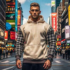 Herren Hoodie mit karierten Ärmeln und Kängurutasche R&B