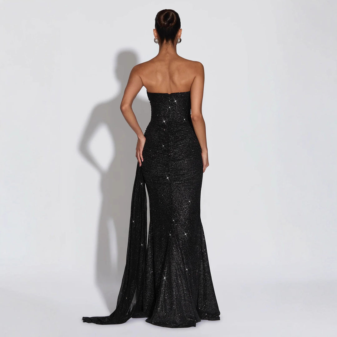 Damen Glamouröses Abendkleid mit tiefem V-Ausschnitt und schimmerndem Überwurf R&B