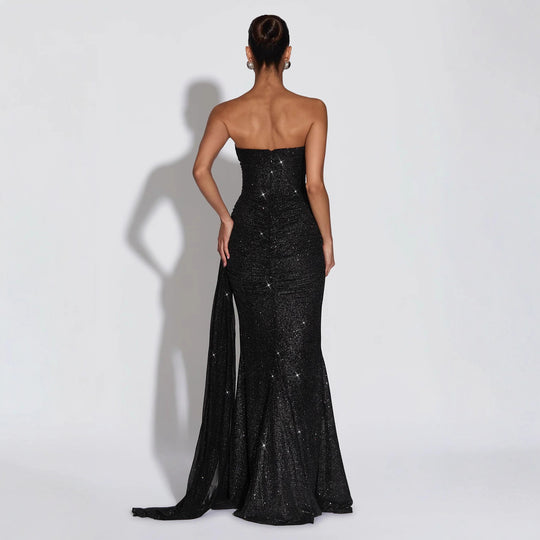 Damen Glamouröses Abendkleid mit tiefem V-Ausschnitt und schimmerndem Überwurf R&B