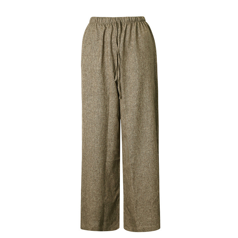 Damen Weite Leinenhose mit elastischem Bund und dekorativen Kordeldetails R&B
