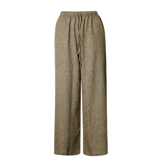 Damen Weite Leinenhose mit elastischem Bund und dekorativen Kordeldetails R&B